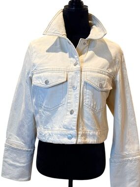 Zara Off-White Cream Cropped Denim Jean Jacket Size Small New NWT